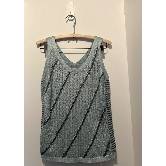 NIC+ZOE Sweaters - NIC+ZOE Sleeveless Sweater Tank Top PS Petite Small Green Knit Metallic Striped